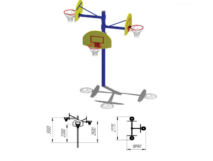 Баскетбольная стойка с тремя щитами